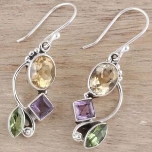 Silvertone Multi-Stone Earrings
